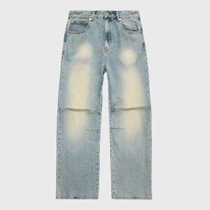 HOMME + FEMME BAND STONE WASH JEANS DENIM STREETWEAR BAGGY SIZE: 38 NWT -SOLDOUT
